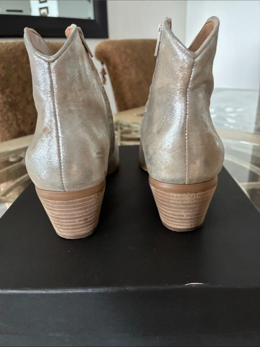 Banana Republic Metallic Taupe Ankle Cowboy Booties